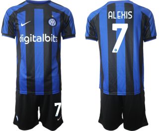 Replika Moški nogometni dresi kompleti Inter Milan Domači 2023 Kratek Rokav + Kratke hlače ALEXIS 7