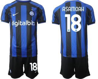 Replika Moški nogometni dresi kompleti Inter Milan Domači 2023 Kratek Rokav + Kratke hlače ASAMOAH 18
