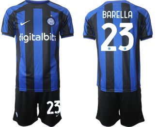 Replika Moški nogometni dresi kompleti Inter Milan Domači 2023 Kratek Rokav + Kratke hlače BARELLA 23