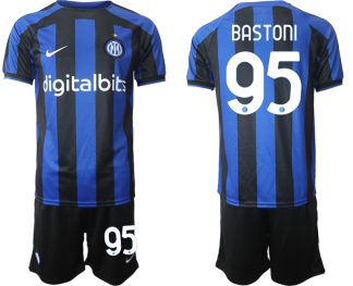 Replika Moški nogometni dresi kompleti Inter Milan Domači 2023 Kratek Rokav + Kratke hlače BASTONI 95