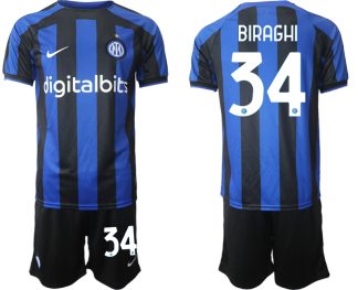 Replika Moški nogometni dresi kompleti Inter Milan Domači 2023 Kratek Rokav + Kratke hlače BIRAGHI 34