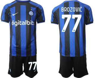 Replika Moški nogometni dresi kompleti Inter Milan Domači 2023 Kratek Rokav + Kratke hlače BROZOVIĆ 77