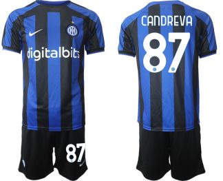 Replika Moški nogometni dresi kompleti Inter Milan Domači 2023 Kratek Rokav + Kratke hlače CANDREVA 87
