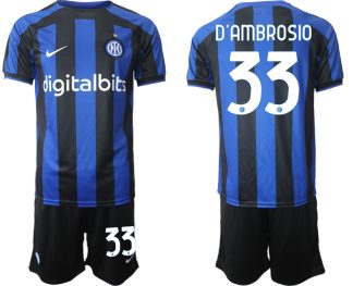 Replika Moški nogometni dresi kompleti Inter Milan Domači 2023 Kratek Rokav + Kratke hlače D’AMBROSIO 33