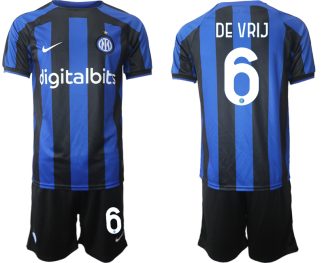 Replika Moški nogometni dresi kompleti Inter Milan Domači 2023 Kratek Rokav + Kratke hlače DE VRIJ 6