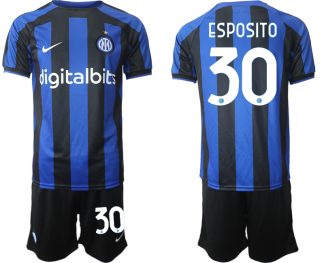 Replika Moški nogometni dresi kompleti Inter Milan Domači 2023 Kratek Rokav + Kratke hlače ESPOSITO 30