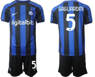 Replika Moški nogometni dresi kompleti Inter Milan Domači 2023 Kratek Rokav + Kratke hlače GAGLIARDINI 5