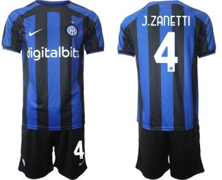 Replika Moški nogometni dresi kompleti Inter Milan Domači 2023 Kratek Rokav + Kratke hlače J.ZANETTI 4