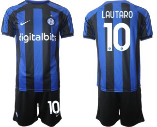 Replika Moški nogometni dresi kompleti Inter Milan Domači 2023 Kratek Rokav + Kratke hlače LAUTARO 10