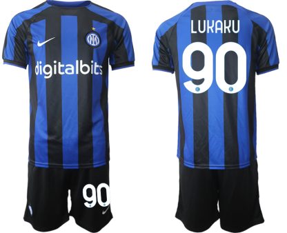 Replika Moški nogometni dresi kompleti Inter Milan Domači 2023 Kratek Rokav + Kratke hlače LUKAKU 90