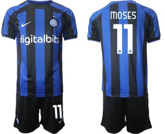 Replika Moški nogometni dresi kompleti Inter Milan Domači 2023 Kratek Rokav + Kratke hlače MOSES 11