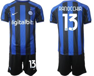 Replika Moški nogometni dresi kompleti Inter Milan Domači 2023 Kratek Rokav + Kratke hlače RANOCCHIA 13