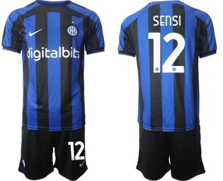 Replika Moški nogometni dresi kompleti Inter Milan Domači 2023 Kratek Rokav + Kratke hlače SENSI 12