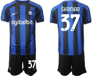Replika Moški nogometni dresi kompleti Inter Milan Domači 2023 Kratek Rokav + Kratke hlače Škriniar 37