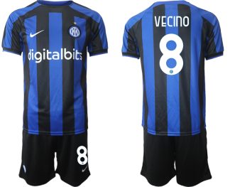 Replika Moški nogometni dresi kompleti Inter Milan Domači 2023 Kratek Rokav + Kratke hlače VECINO 8