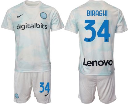 Replika Moški nogometni dresi kompleti Inter Milan Gostujoči 2023 Kratek Rokav + Kratke hlače BIRAGHI 34