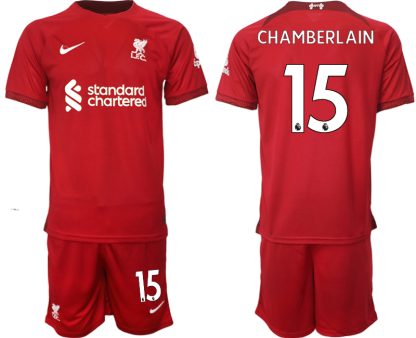 Replika Moški nogometni dresi kompleti Liverpool Domači 22-23 Kratek Rokav + Kratke hlače CHAMBERLAIN 15