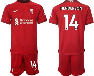 Replika Moški nogometni dresi kompleti Liverpool Domači 22-23 Kratek Rokav + Kratke hlače HENDERSON 14