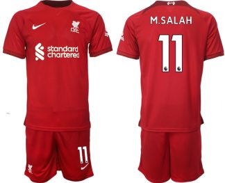 Replika Moški nogometni dresi kompleti Liverpool Domači 22-23 Kratek Rokav + Kratke hlače M.SALAH 11