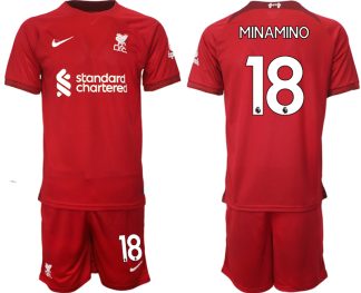 Replika Moški nogometni dresi kompleti Liverpool Domači 22-23 Kratek Rokav + Kratke hlače MINAMINO 18