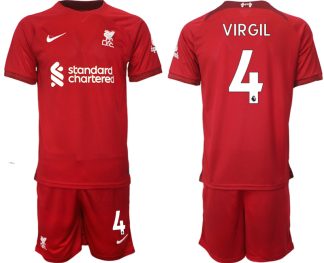 Replika Moški nogometni dresi kompleti Liverpool Domači 22-23 Kratek Rokav + Kratke hlače VIRGIL 4