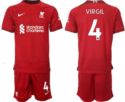 Replika Moški nogometni dresi kompleti Liverpool Domači 22-23 Kratek Rokav + Kratke hlače VIRGIL 4