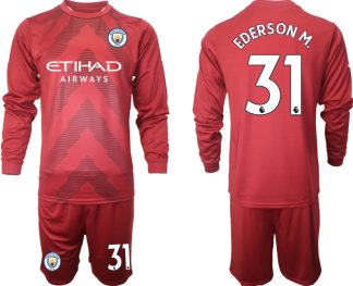 Replika Moški nogometni dresi kompleti Manchester City Vratar Gostujoči 22/23 Dolgi Rokav + Kratke hlače EDERSON M. 31