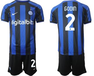 Replika Moški nogometni dresi kompleti Moški Nogometni dresi Inter Milan Domači 2023 Kratek Rokav + Kratke hlače GODIN 2