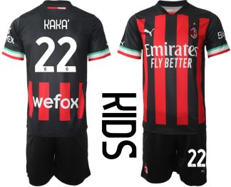 Replika Otroški nogometni dresi kompleti AC Milan Domači 2022-23 Kratek Rokav + Kratke hlače KAKA’22