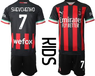 Replika Otroški nogometni dresi kompleti AC Milan Domači 2022-23 Kratek Rokav + Kratke hlače SHEVCHENKO 7