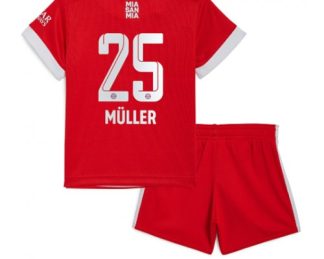 Replika Otroški nogometni dresi kompleti Bayern Munich Domači 2022-23 Kratek Rokav + Kratke hlače Thomas Muller 25