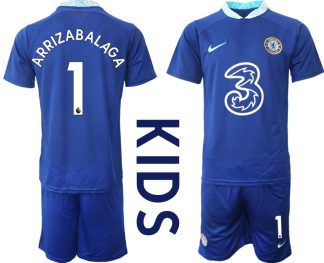 Replika Otroški nogometni dresi kompleti Chelsea Domači 2023 Kratek Rokav + Kratke hlače ARRIZABALAGA 1