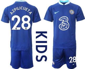 Replika Otroški nogometni dresi kompleti Chelsea Domači 2023 Kratek Rokav + Kratke hlače AZPILICUETA 28