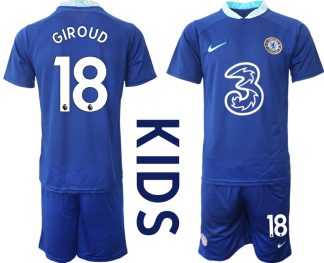 Replika Otroški nogometni dresi kompleti Chelsea Domači 2023 Kratek Rokav + Kratke hlače GIROUD 18