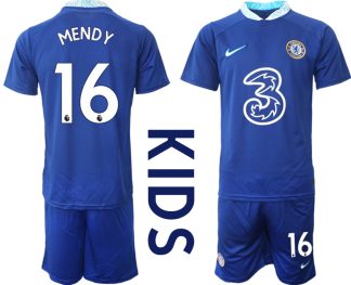 Replika Otroški nogometni dresi kompleti Chelsea Domači 2023 Kratek Rokav + Kratke hlače MENDY 16