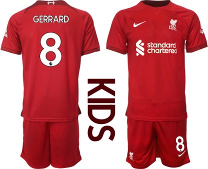 Replika Otroški nogometni dresi kompleti Liverpool Domači 2023 Kratek Rokav + Kratke hlače GERRARD 8