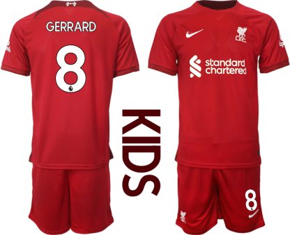 Replika Otroški nogometni dresi kompleti Liverpool Domači 2023 Kratek Rokav + Kratke hlače GERRARD 8