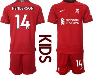 Replika Otroški nogometni dresi kompleti Liverpool Domači 2023 Kratek Rokav + Kratke hlače HENDERSON 14