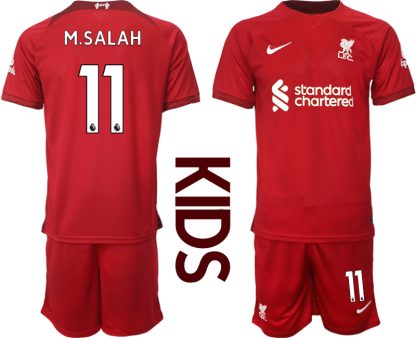 Replika Otroški nogometni dresi kompleti Liverpool Domači 2023 Kratek Rokav + Kratke hlače M.SALAH 11