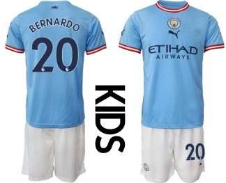 Replika Otroški nogometni dresi kompleti Manchester City Domači 2023 Kratek Rokav + Kratke hlače BERNARDO 20