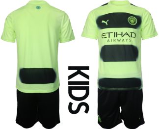 Replika Otroški nogometni dresi kompleti Manchester City Gostujoči 2023 Kratek Rokav + Kratke hlače