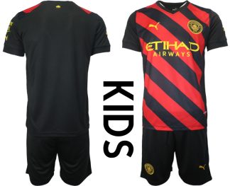 Replika Otroški nogometni dresi kompleti Manchester City Gostujoči 22-23 Kratek Rokav + Kratke hlače