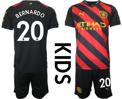 Replika Otroški nogometni dresi kompleti Manchester City Gostujoči 22-23 Kratek Rokav + Kratke hlače BERNARDO 20