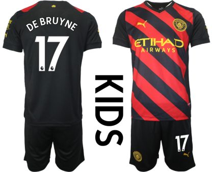Replika Otroški nogometni dresi kompleti Manchester City Gostujoči 22-23 Kratek Rokav + Kratke hlače DE BRUYNE 17