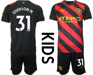 Replika Otroški nogometni dresi kompleti Manchester City Gostujoči 22-23 Kratek Rokav + Kratke hlače EDERSON M.31