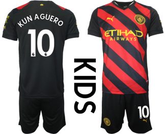 Replika Otroški nogometni dresi kompleti Manchester City Gostujoči 22-23 Kratek Rokav + Kratke hlače KUN AGÜERO 10