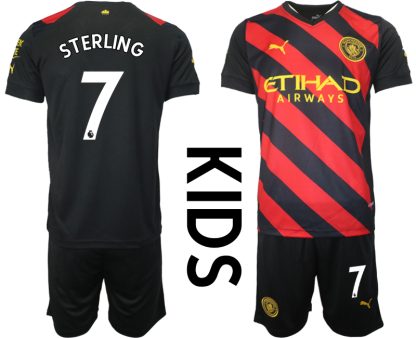 Replika Otroški nogometni dresi kompleti Manchester City Gostujoči 22-23 Kratek Rokav + Kratke hlače STERLING 7