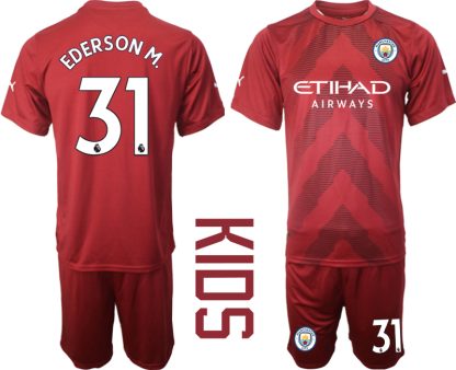 Replika Otroški nogometni dresi kompleti Manchester City Vratar Gostujoči 2023 Kratek Rokav + Kratke hlače EDERSON M.31