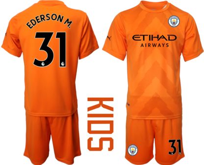 Replika Otroški nogometni dresi kompleti Manchester City Vratar Gostujoči 22-23 Kratek Rokav + Kratke hlače EDERSON M.31