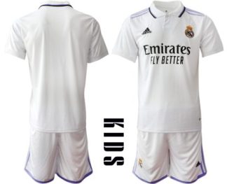 Replika Otroški nogometni dresi kompleti Real Madrid Domači 2023 Kratek Rokav + Kratke hlače